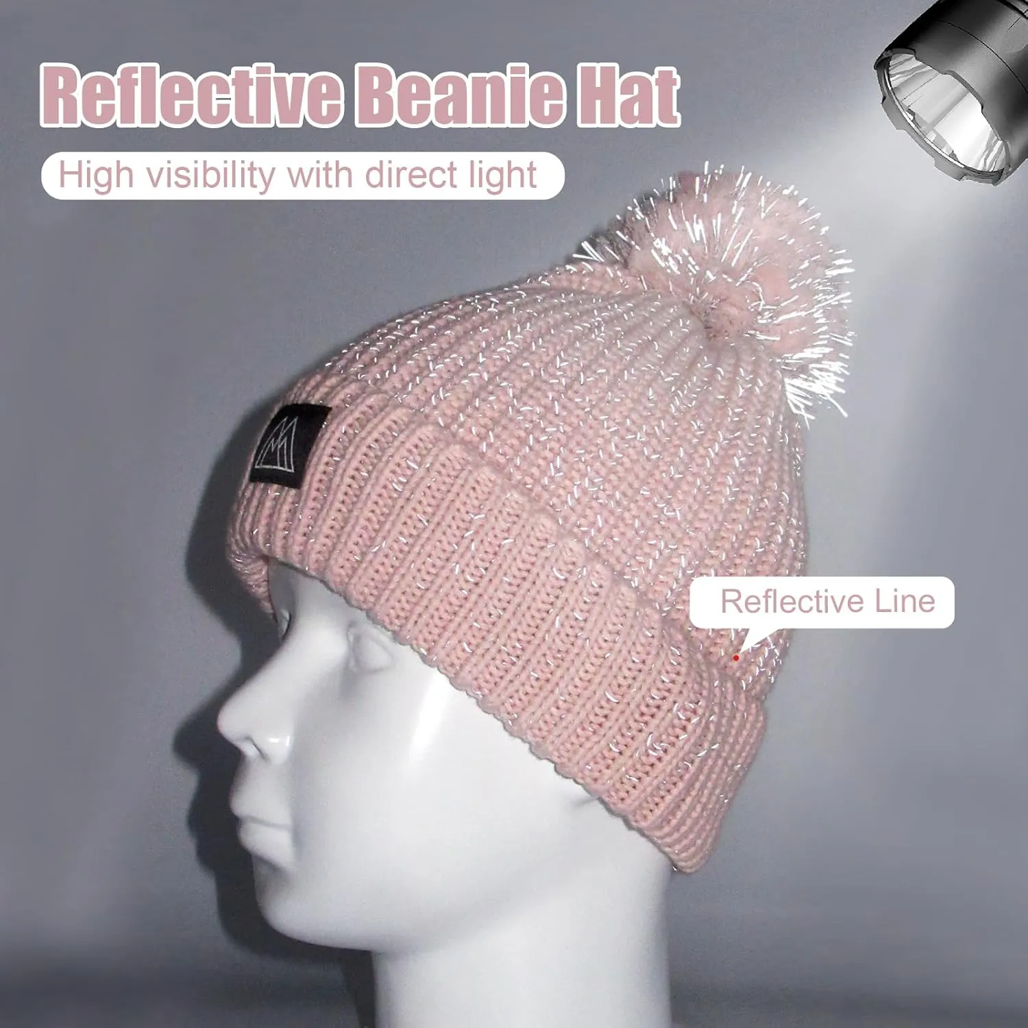 Baby Beanie Reflective Toddler Winter Hat Knitted Infant Beanies for Girls Boys Novelty Pom Pom Hats