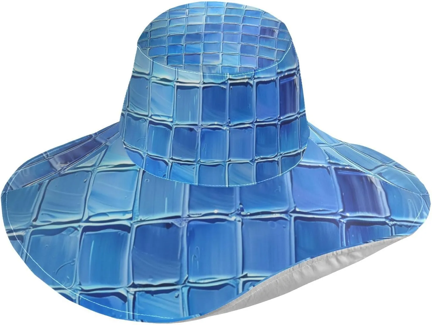 Blue Grid Foldable Women Sun Hats for Vacation Decorative Wide Brim Sun Hats for Curly Hair Women uv Protection sombreros para el sol