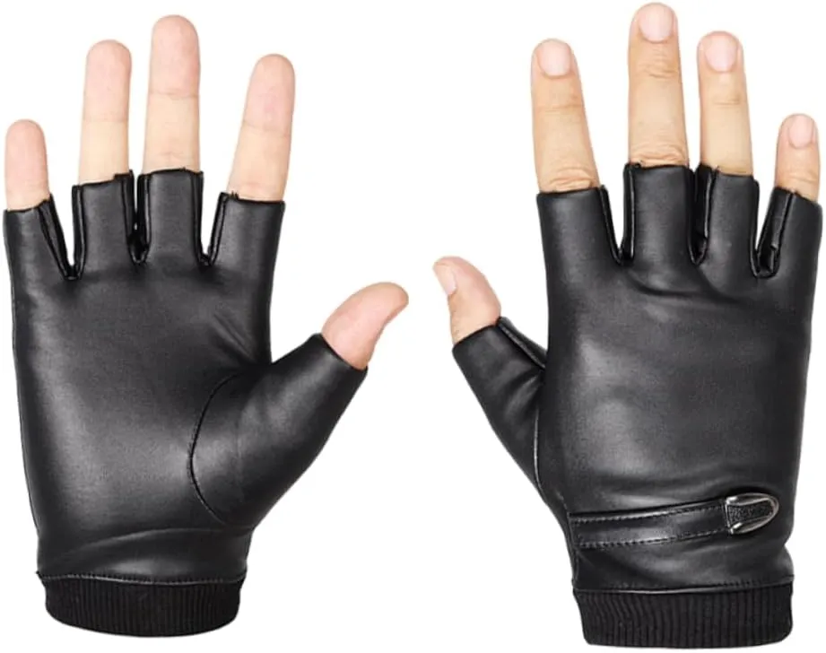 Breathable Pu Leather Half Finger Gloves for Winter Fishing and Cycling Comfortable Shockproof and Sweat