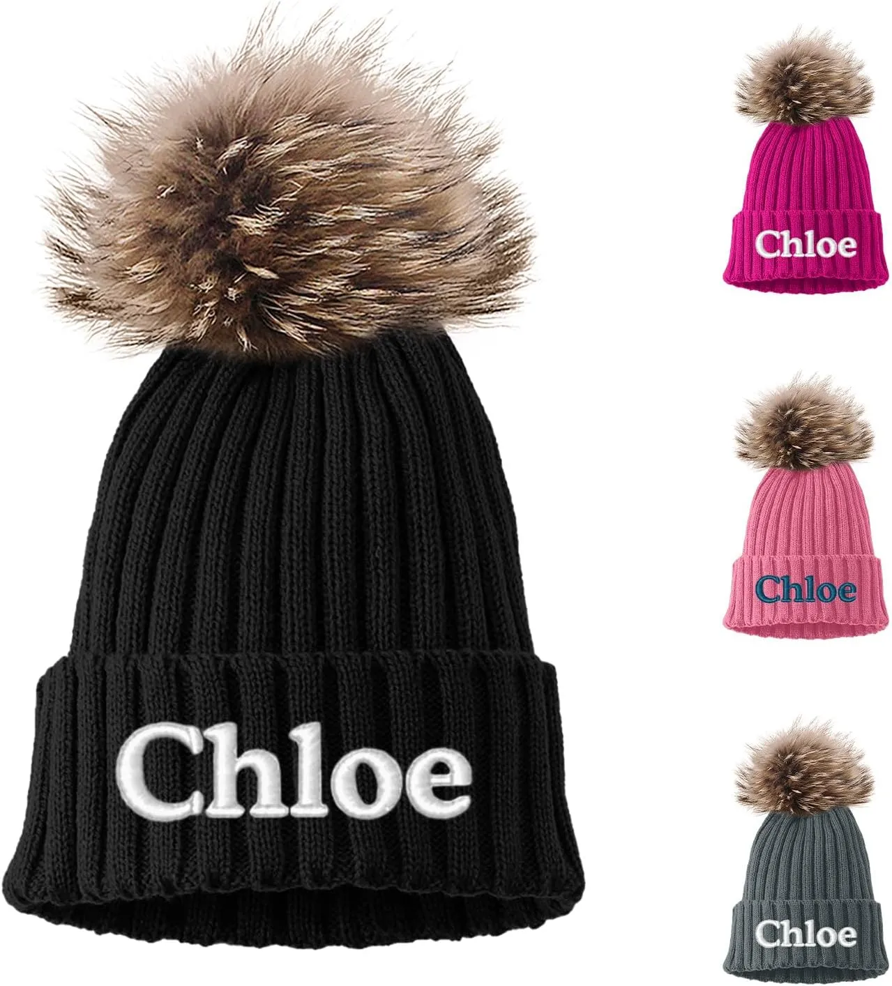 Custom Embroidered Name Winter Toddler Beanies for Boys Girls - Personalized Grey Baby Beanies for Kids Adults