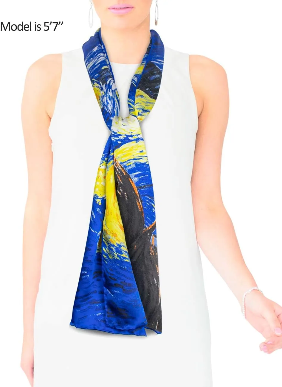 Dahlia Women's 100% Luxury Long Silk Scarf - Van Gogh's Art Collection