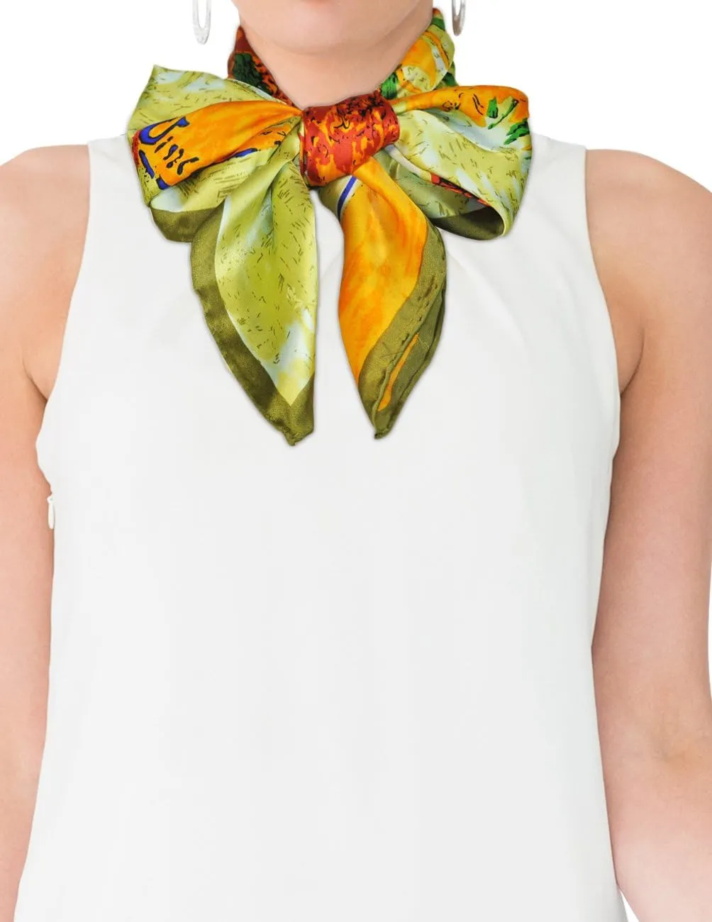 Dahlia Women's 100% Luxury Long Silk Scarf - Van Gogh's Art Collection