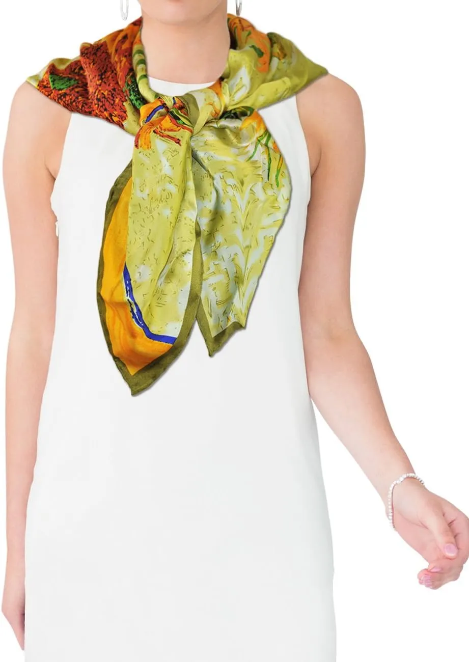 Dahlia Women's 100% Luxury Long Silk Scarf - Van Gogh's Art Collection