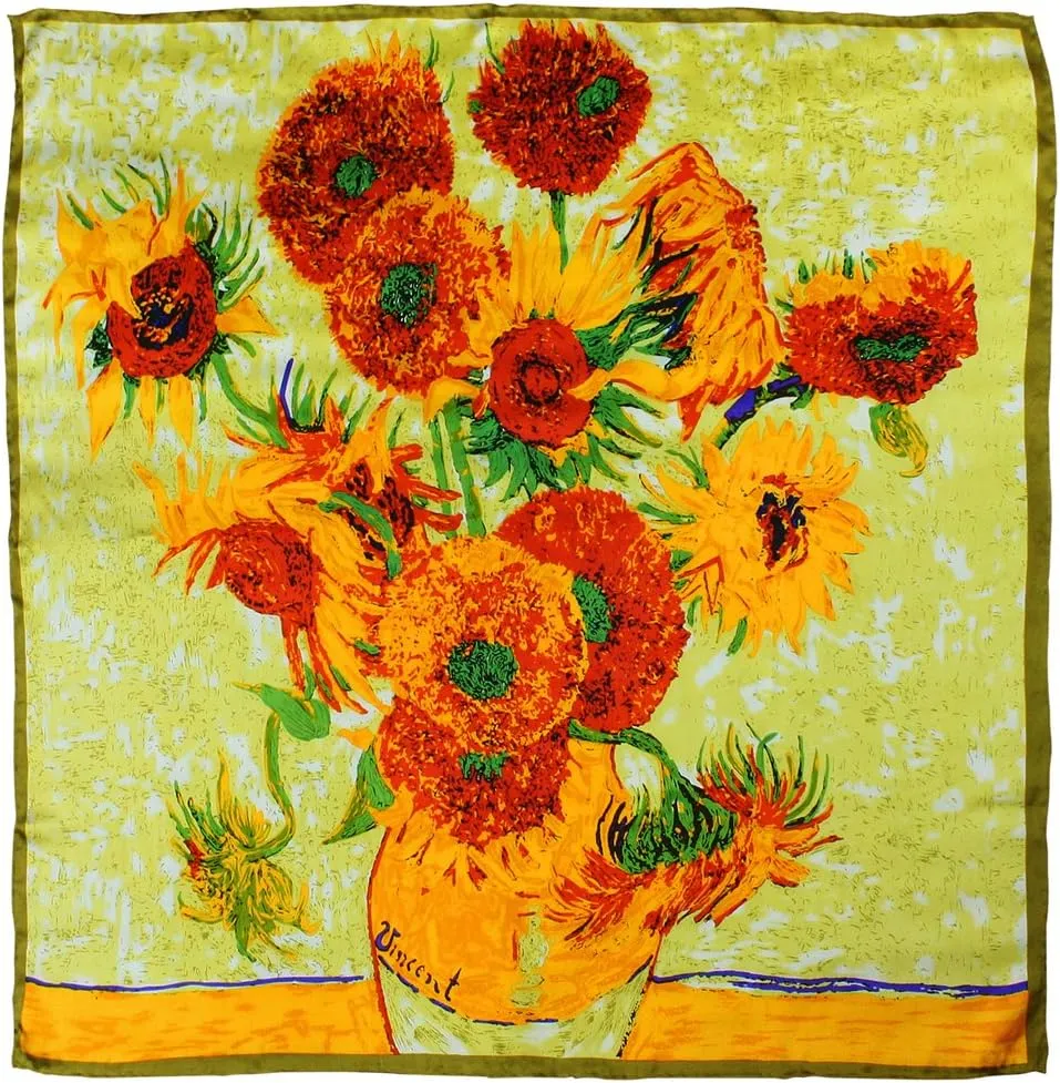 Dahlia Women's 100% Luxury Long Silk Scarf - Van Gogh's Art Collection