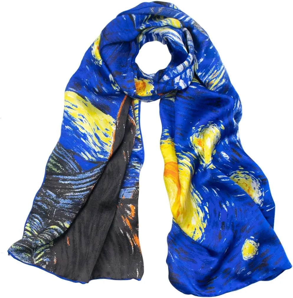 Dahlia Women's 100% Luxury Long Silk Scarf - Van Gogh's Art Collection