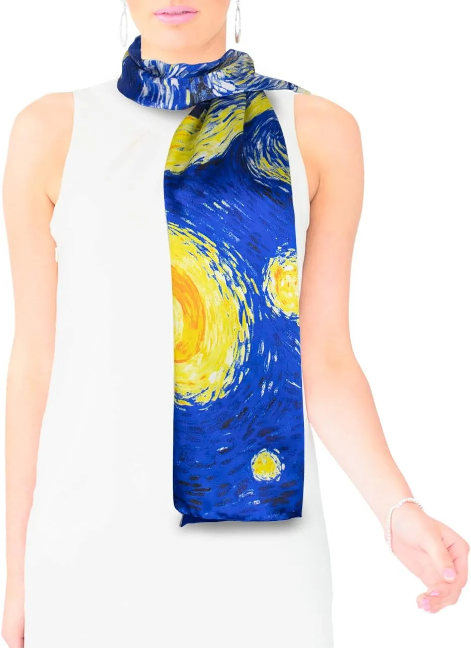 Dahlia Women's 100% Luxury Long Silk Scarf - Van Gogh's Art Collection