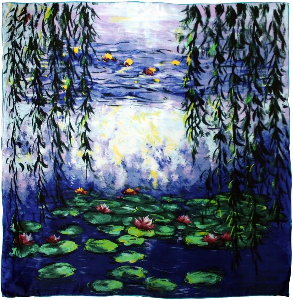 Dahlia Women's 100% Luxury Square Silk Scarf - Claude Monet's Paintings