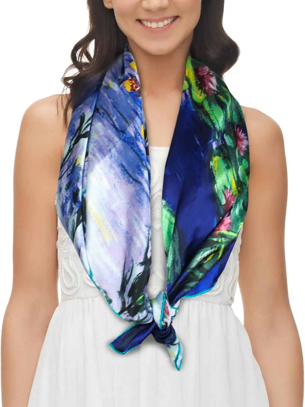 Dahlia Women's 100% Luxury Square Silk Scarf - Claude Monet's Paintings
