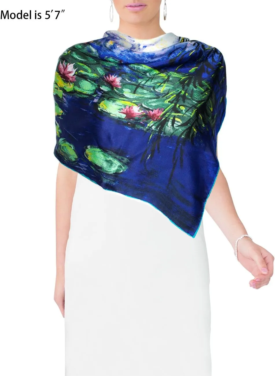 Dahlia Women's 100% Luxury Square Silk Scarf - Claude Monet's Paintings