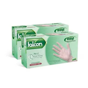 Falcon Vinyl Gloves - Clear Powder Free Medium (2 Packs x 100 Pieces)