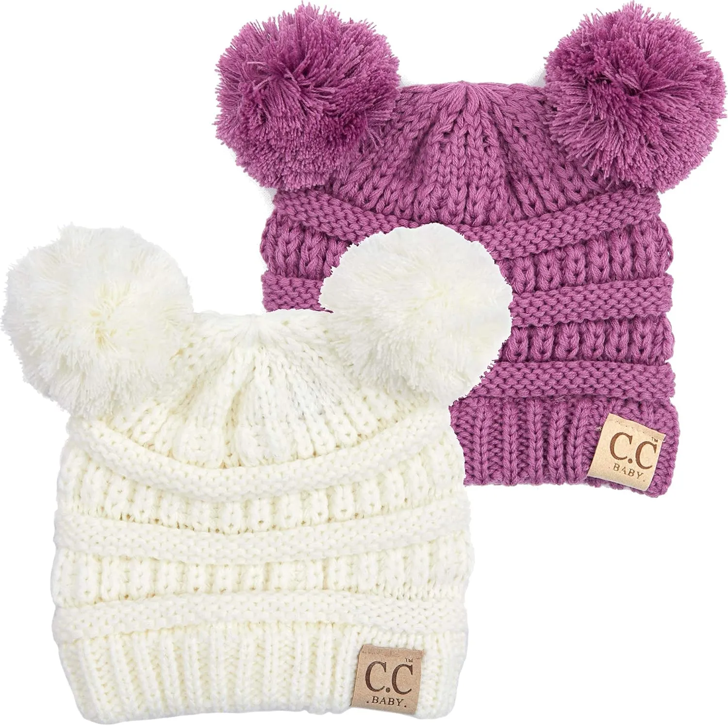Funky Junque Baby Beanie Hat - Soft Knit Winter Cap with Double Pom Pom - Easter Pastels, Classic Solids, Value Packs
