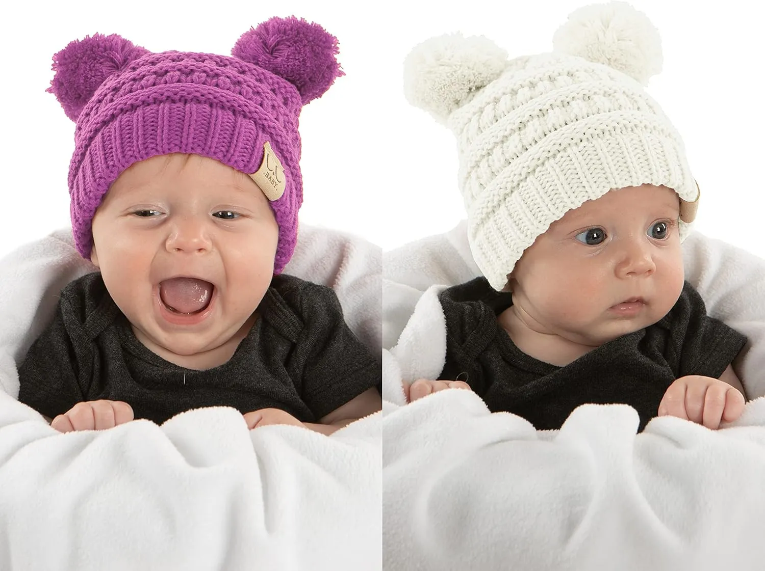 Funky Junque Baby Beanie Hat - Soft Knit Winter Cap with Double Pom Pom - Easter Pastels, Classic Solids, Value Packs