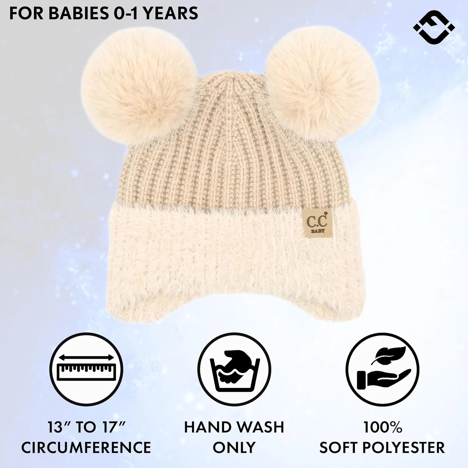 Funky Junque Baby Pom Pom Beanie, Warm Winter Hat for Infants and Toddlers, Chenille Double Pom Poms for Baby Girls & Boys