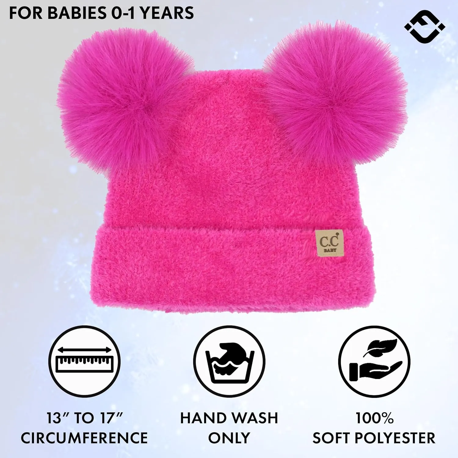 Funky Junque Baby Pom Pom Beanie, Warm Winter Hat for Infants and Toddlers, Chenille Double Pom Poms for Baby Girls & Boys