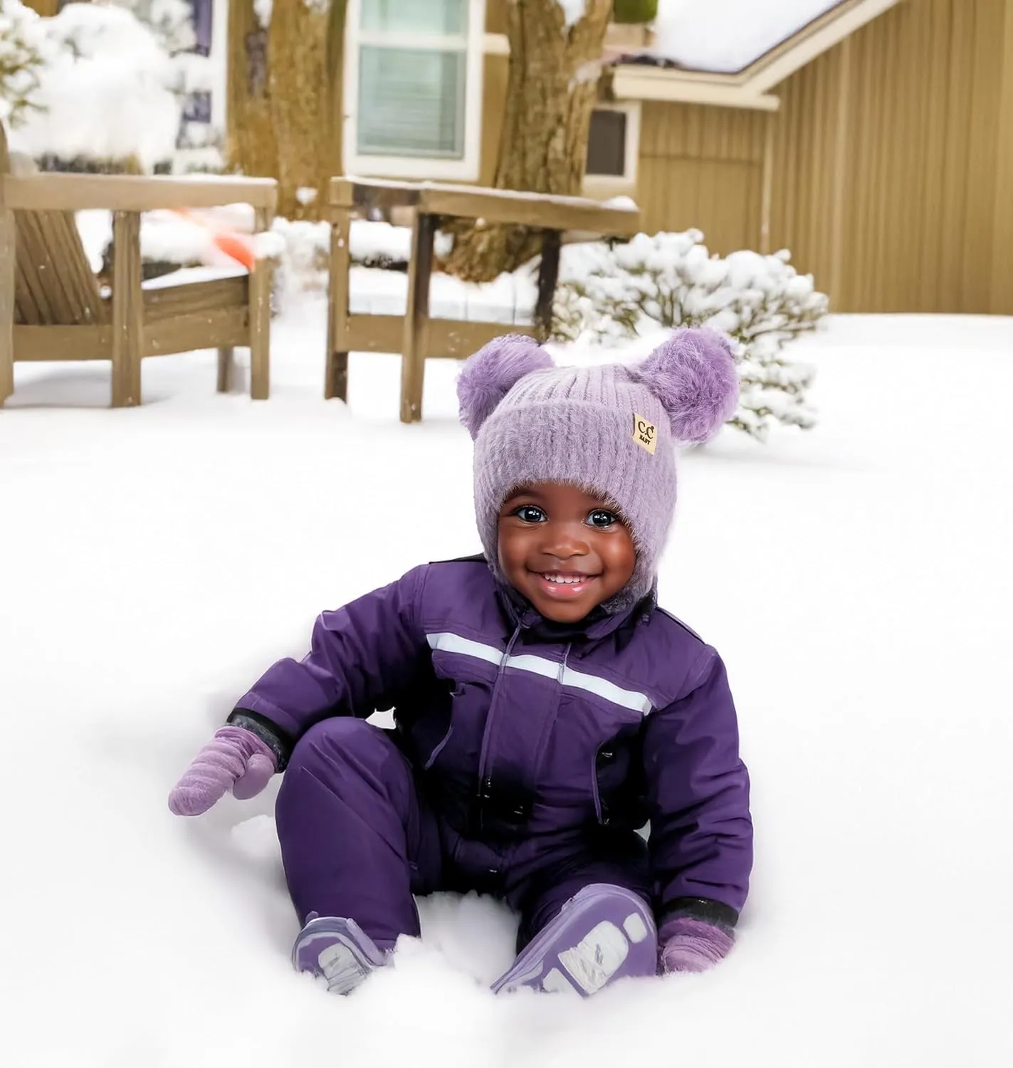 Funky Junque Baby Pom Pom Beanie, Warm Winter Hat for Infants and Toddlers, Chenille Double Pom Poms for Baby Girls & Boys