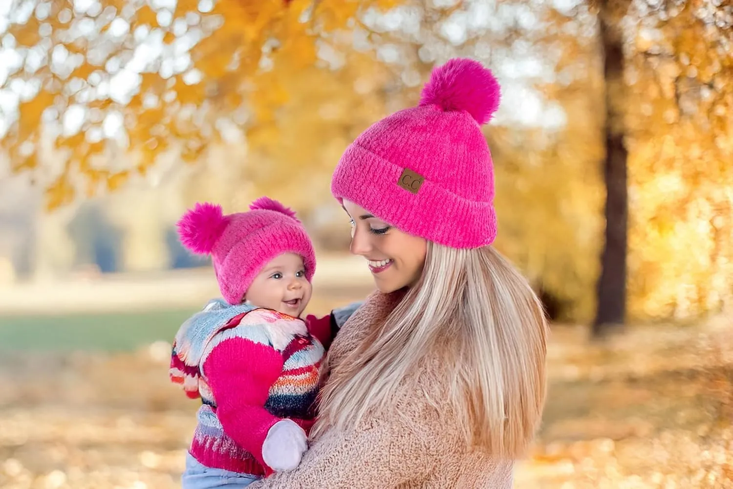 Funky Junque Baby Pom Pom Beanie, Warm Winter Hat for Infants and Toddlers, Chenille Double Pom Poms for Baby Girls & Boys