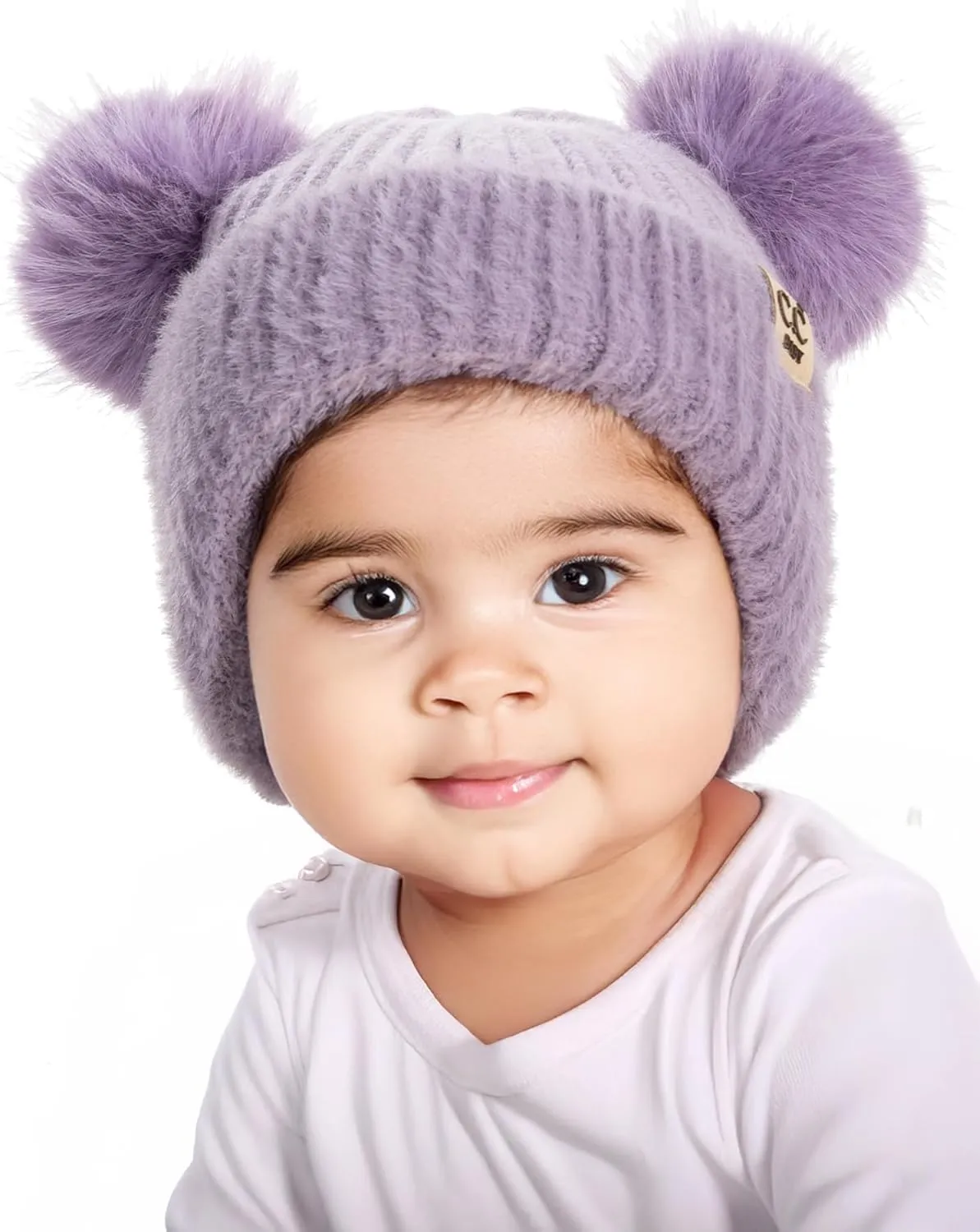 Funky Junque Baby Pom Pom Beanie, Warm Winter Hat for Infants and Toddlers, Chenille Double Pom Poms for Baby Girls & Boys