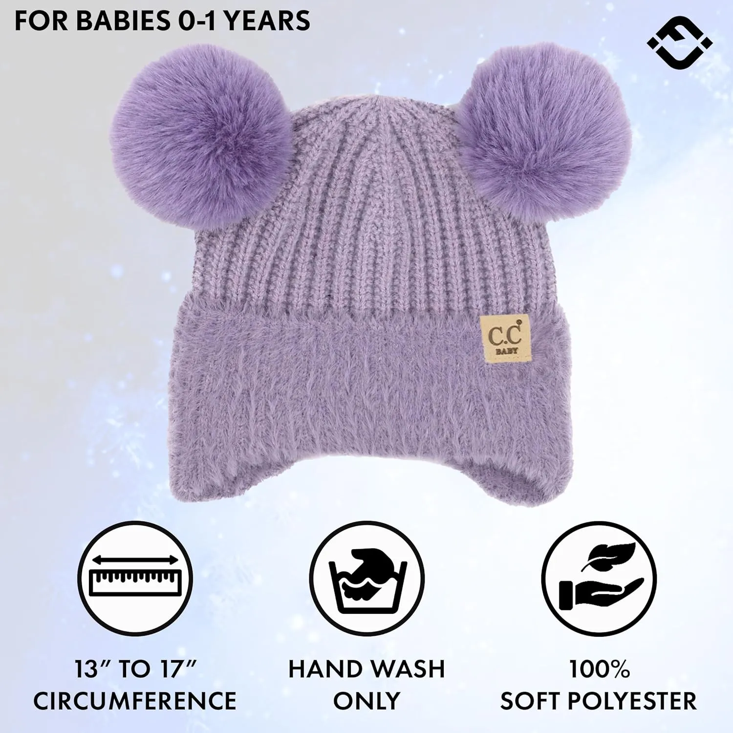 Funky Junque Baby Pom Pom Beanie, Warm Winter Hat for Infants and Toddlers, Chenille Double Pom Poms for Baby Girls & Boys