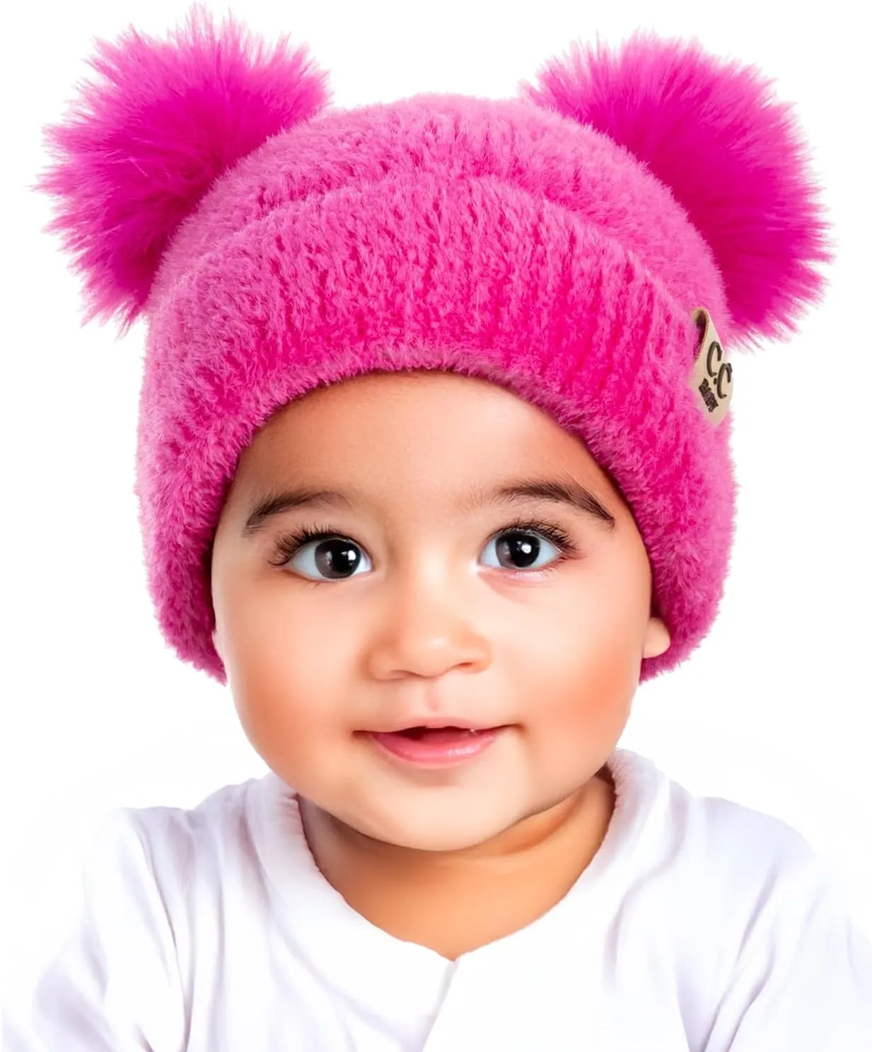 Funky Junque Baby Pom Pom Beanie, Warm Winter Hat for Infants and Toddlers, Chenille Double Pom Poms for Baby Girls & Boys