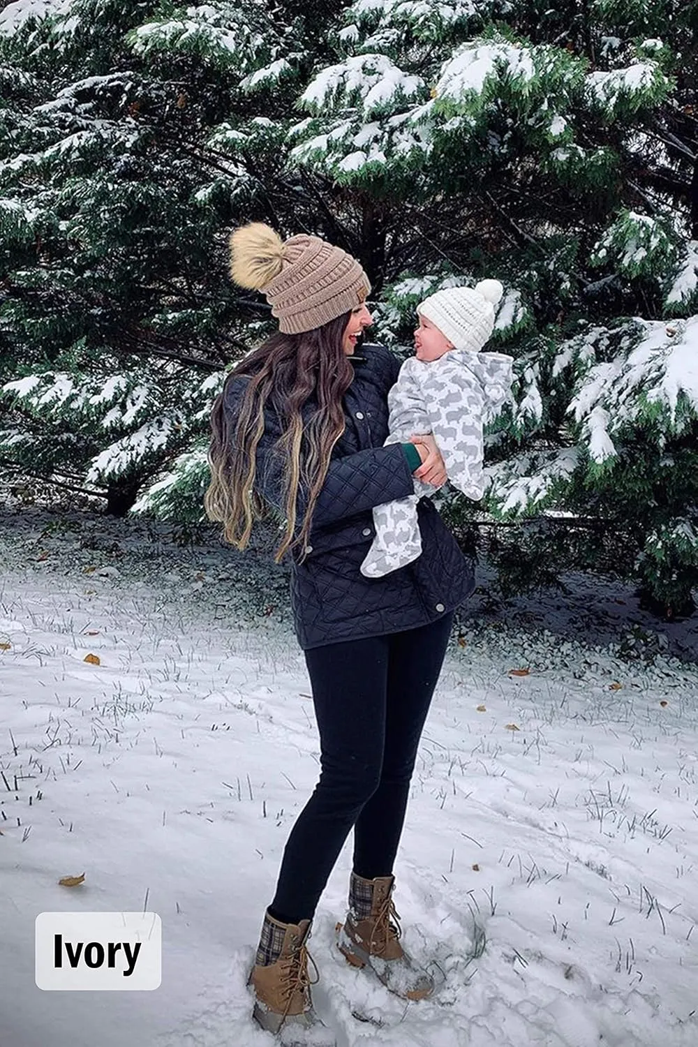 Funky Junque Exclusives Baby Infant Beanie Knit Warm Winter Pom Pom Skull Cap Hat