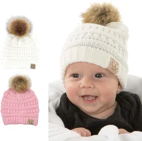 Funky Junque Exclusives Baby Infant Beanie Knit Warm Winter Pom Pom Skull Cap Hat
