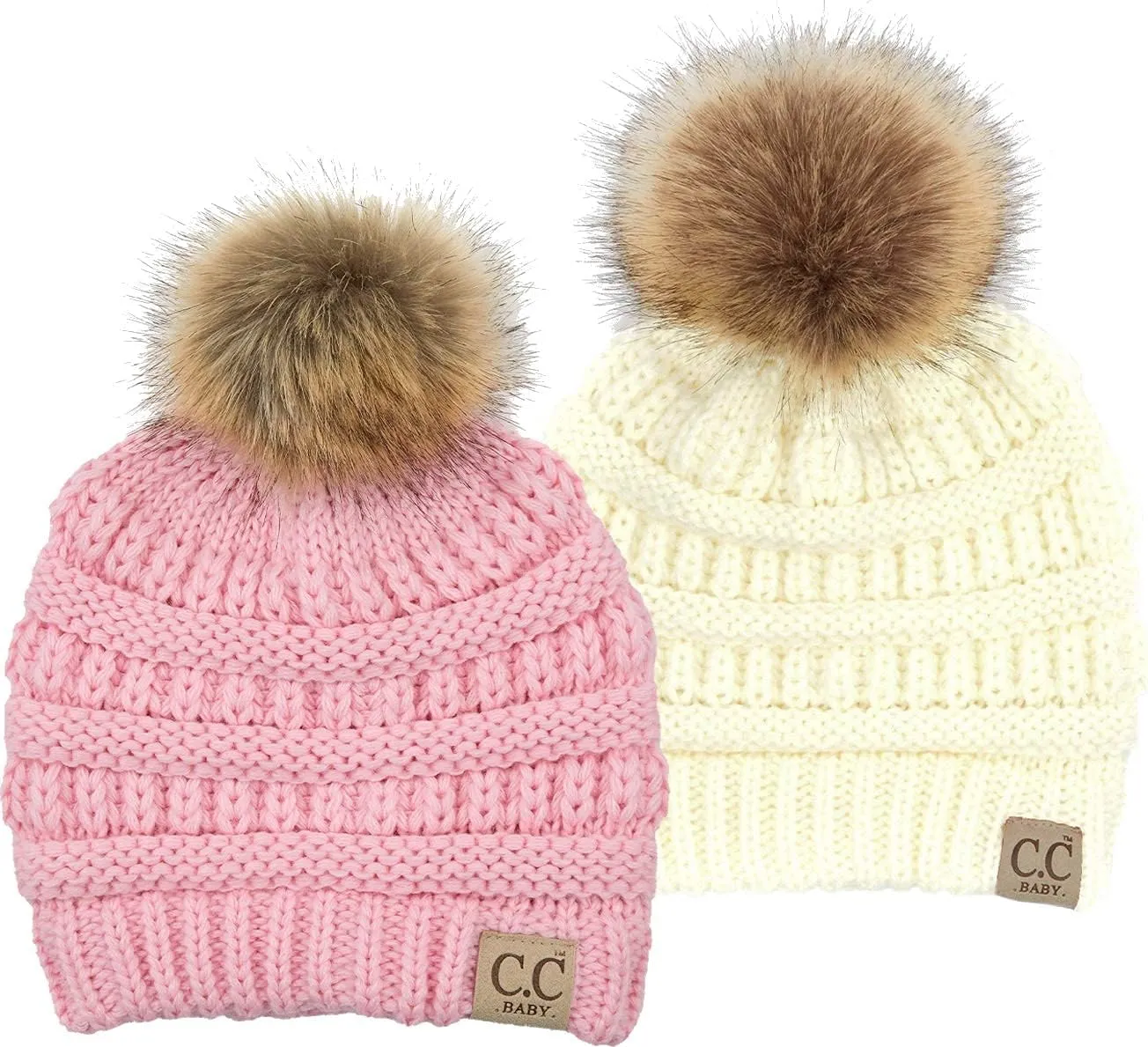 Funky Junque Exclusives Baby Infant Beanie Knit Warm Winter Pom Pom Skull Cap Hat