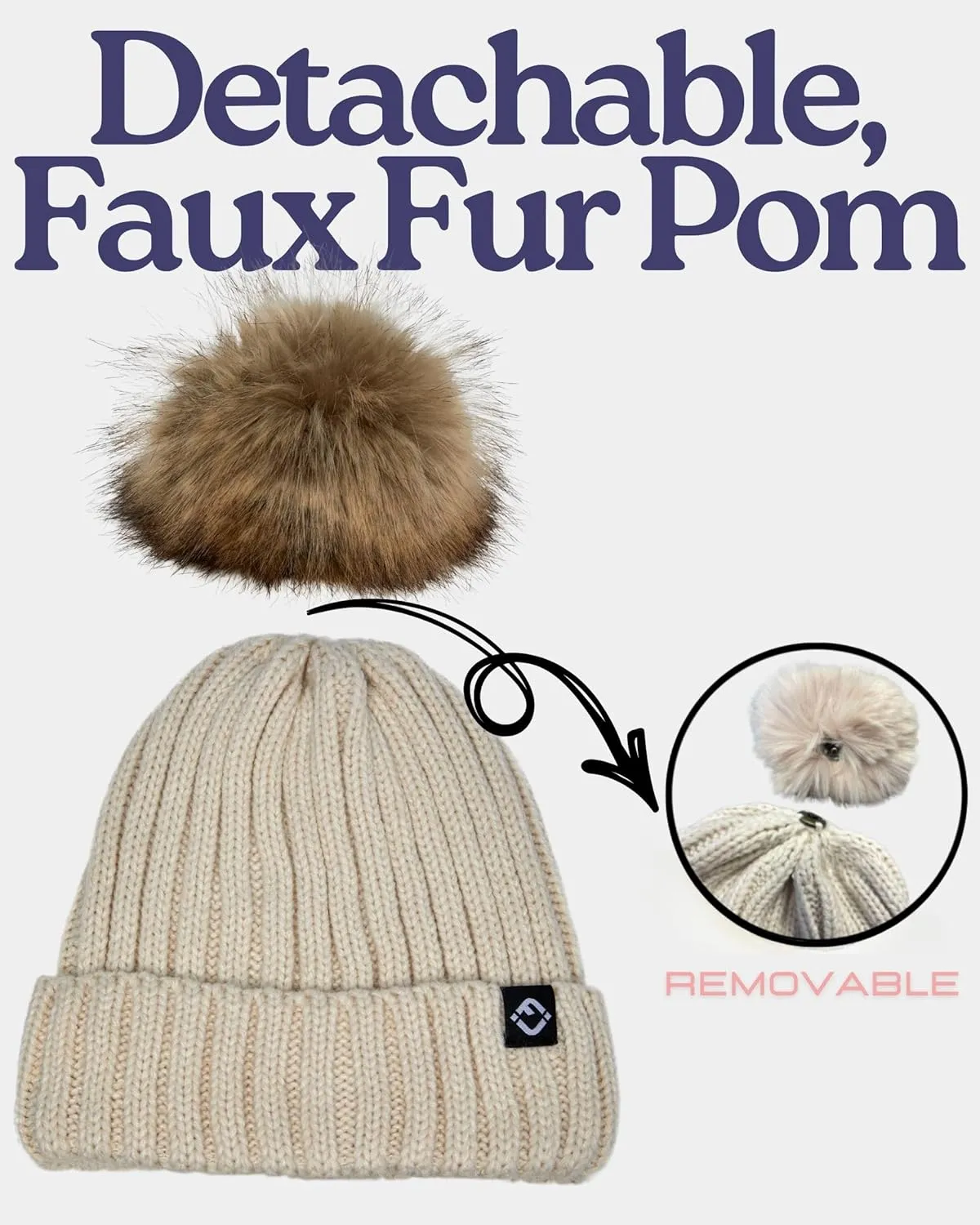 Funky Junque Newborn Cozy Knit Beanie Hat with Removable Pom - Baby Winter Essential - Solid Colors, Value Packs