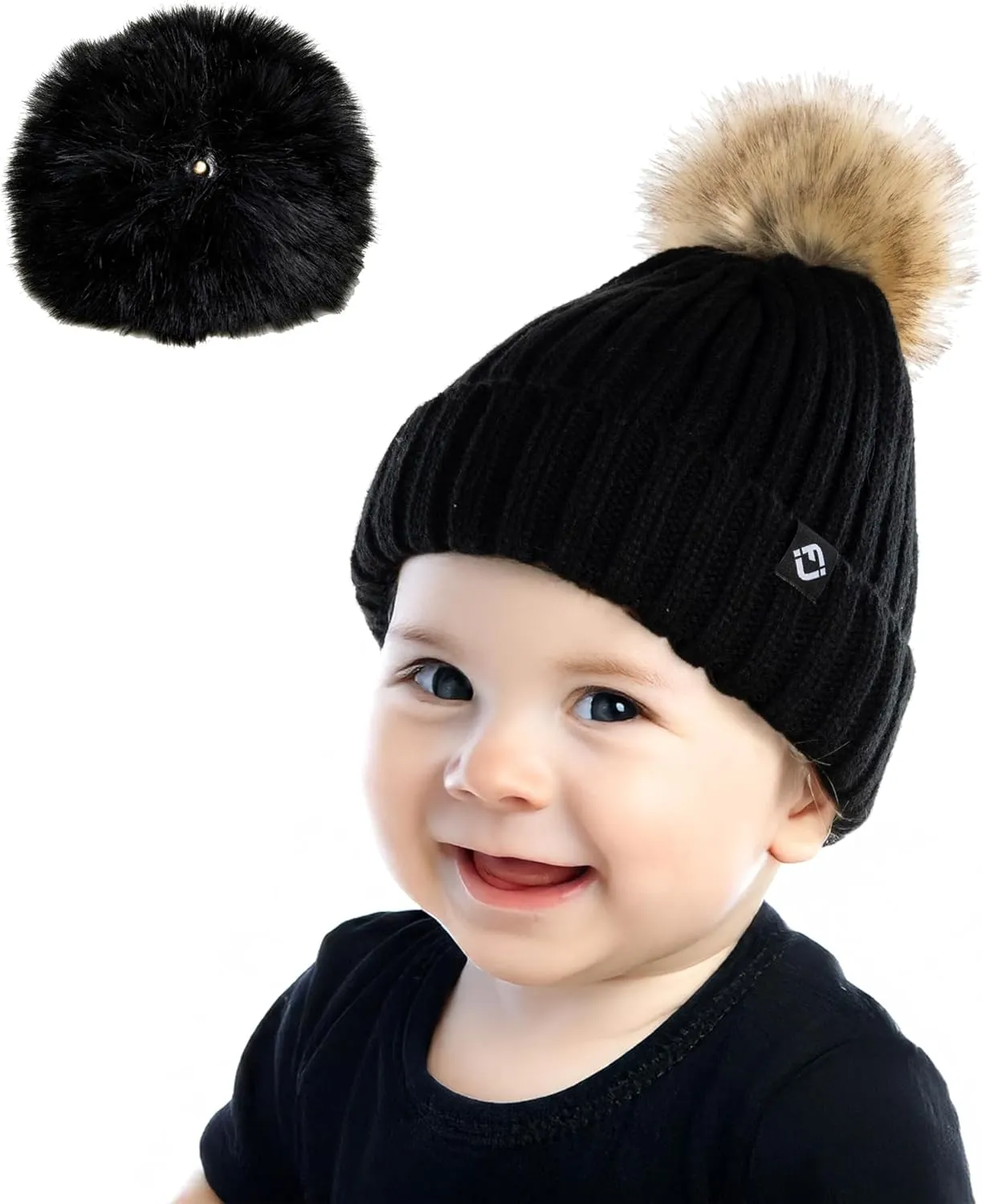 Funky Junque Newborn Cozy Knit Beanie Hat with Removable Pom - Baby Winter Essential - Solid Colors, Value Packs