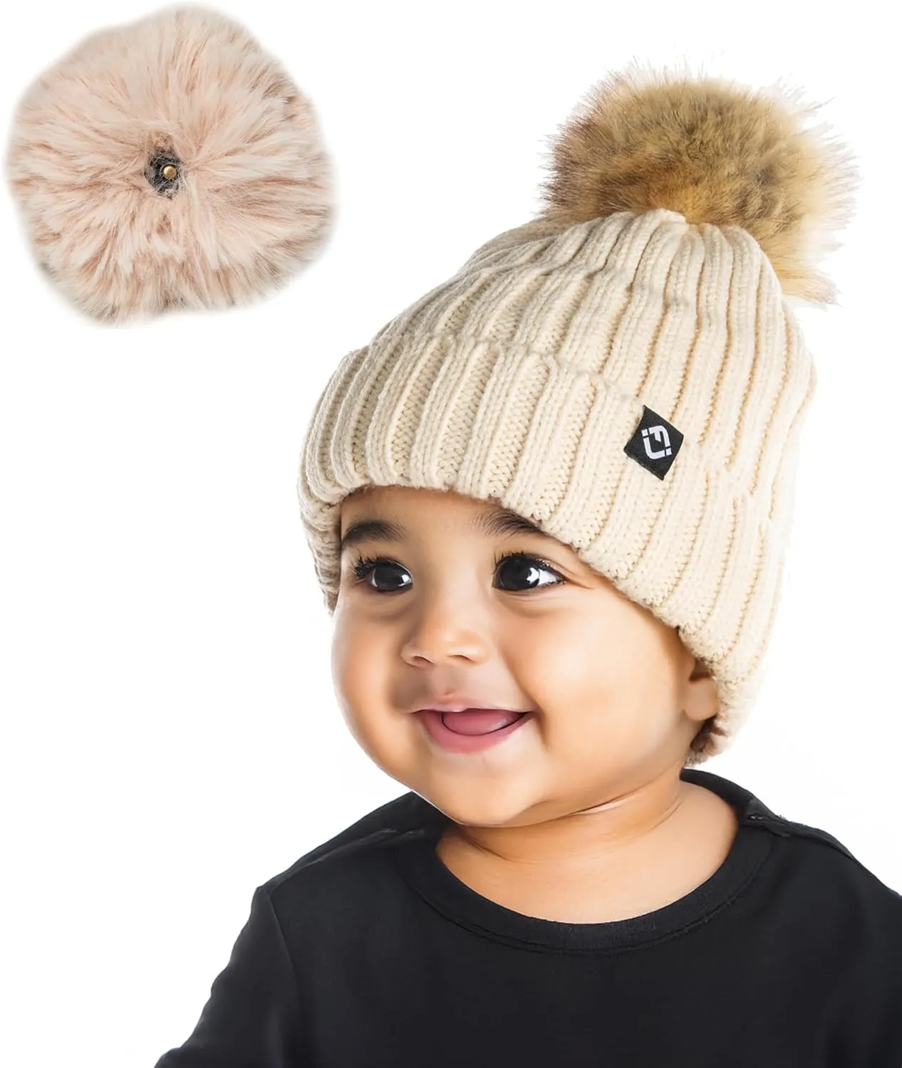 Funky Junque Newborn Cozy Knit Beanie Hat with Removable Pom - Baby Winter Essential - Solid Colors, Value Packs