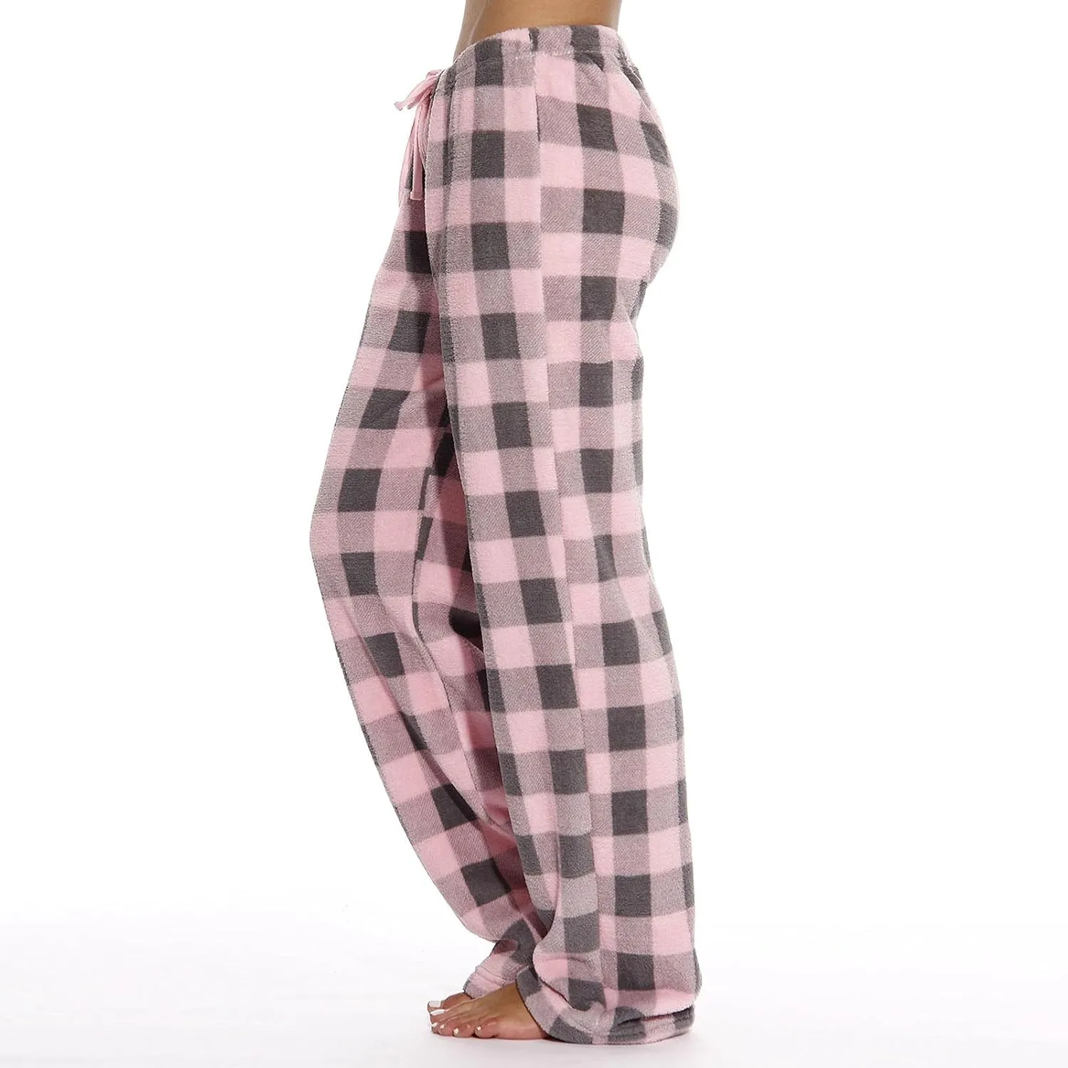 Fuzzy Flannel Pajama Pants Women Soft Fleece Plaid Pj Pants Winter Warm Lounge Pants High Waisted Wide Leg Pj Pants