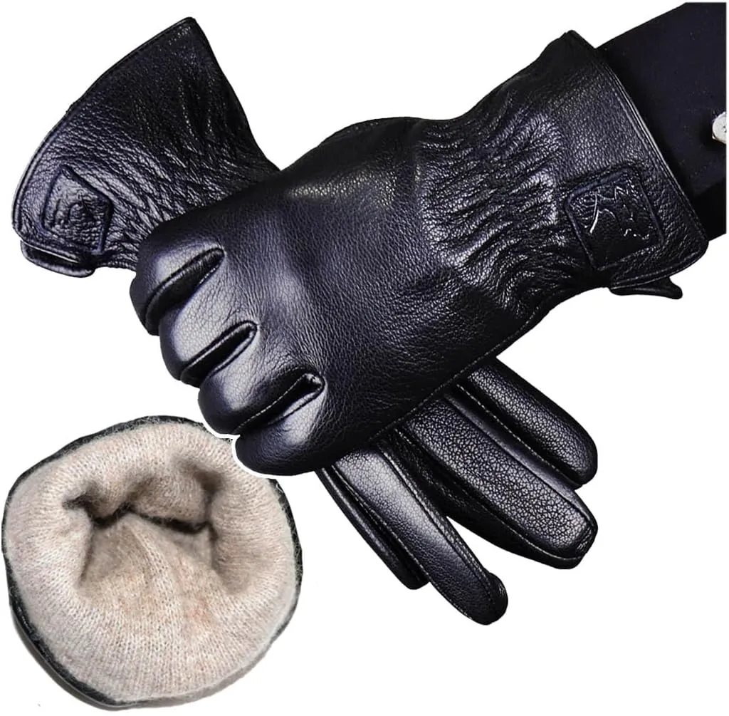 High-end Men's Leather Gloves Deer Skin Textured Goat Skin Gloves Thin Thick Autumn Winter Warmth Driving New