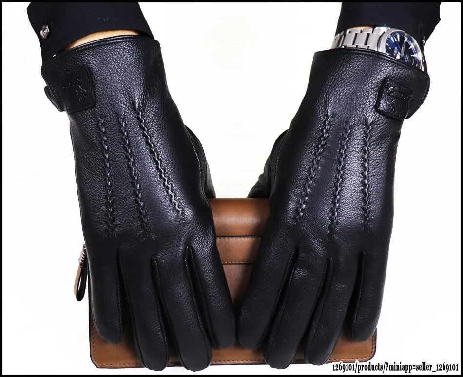 High-end Men's Leather Gloves Deer Skin Textured Goat Skin Gloves Thin Thick Autumn Winter Warmth Driving New