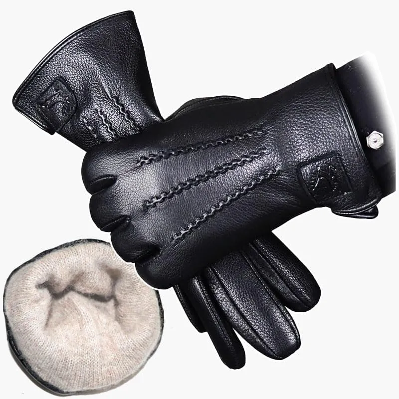 High-end Men's Leather Gloves Deer Skin Textured Goat Skin Gloves Thin Thick Autumn Winter Warmth Driving New