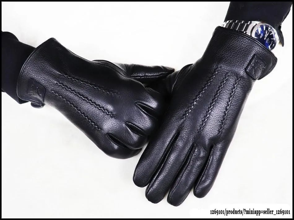 High-end Men's Leather Gloves Deer Skin Textured Goat Skin Gloves Thin Thick Autumn Winter Warmth Driving New