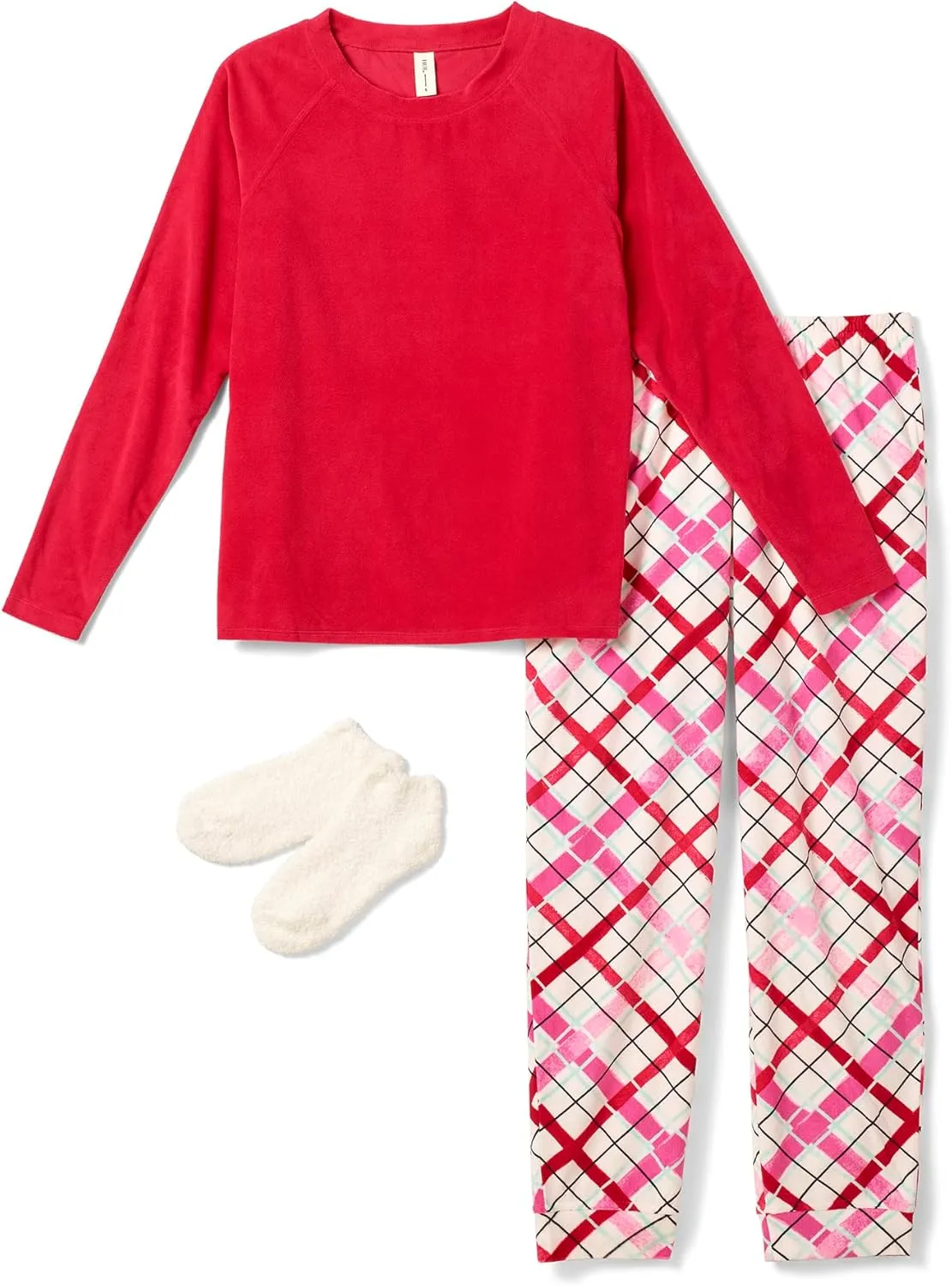 HUE Women's Super Soft Fleece 3 Piece Pajama Set