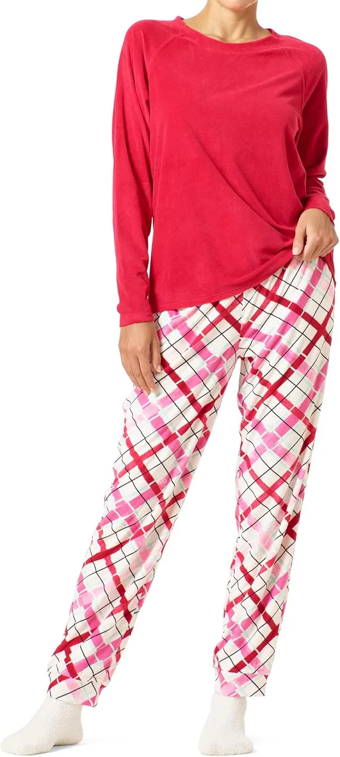 HUE Women's Super Soft Fleece 3 Piece Pajama Set
