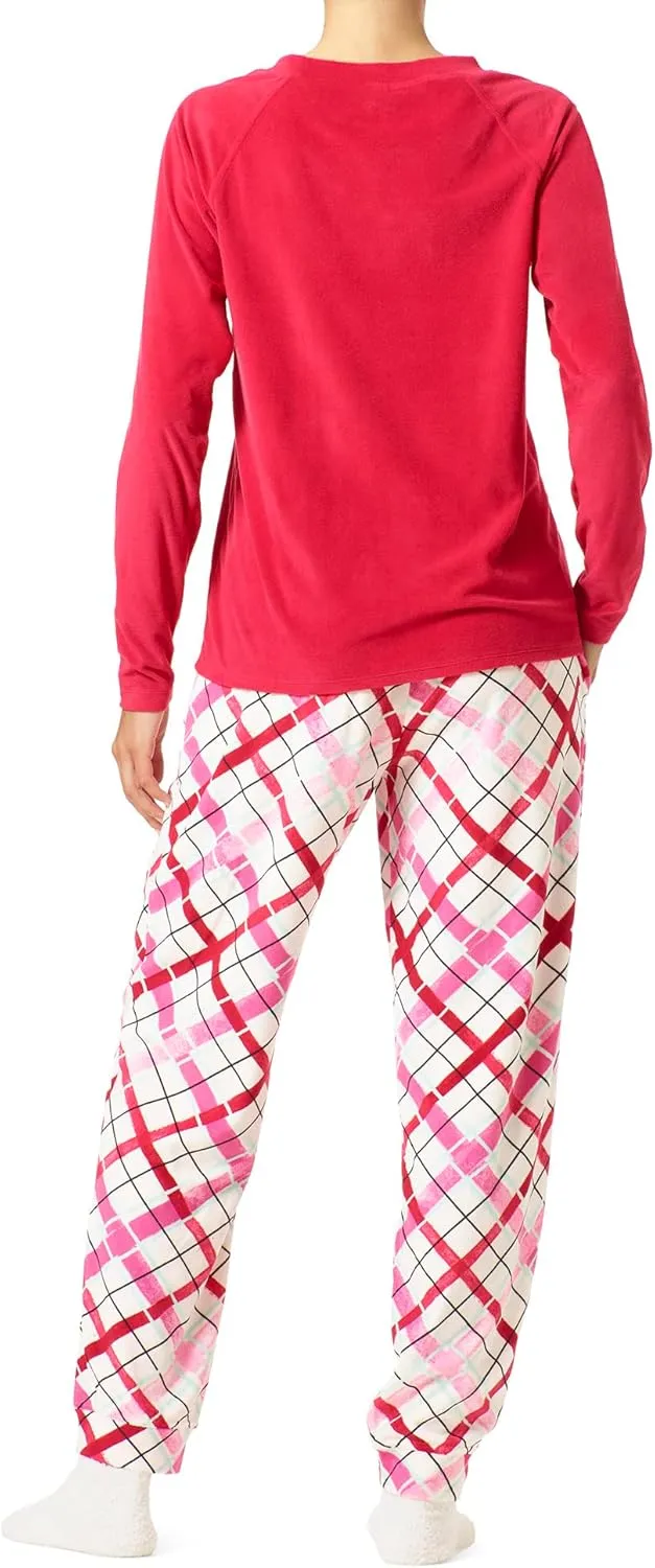 HUE Women's Super Soft Fleece 3 Piece Pajama Set
