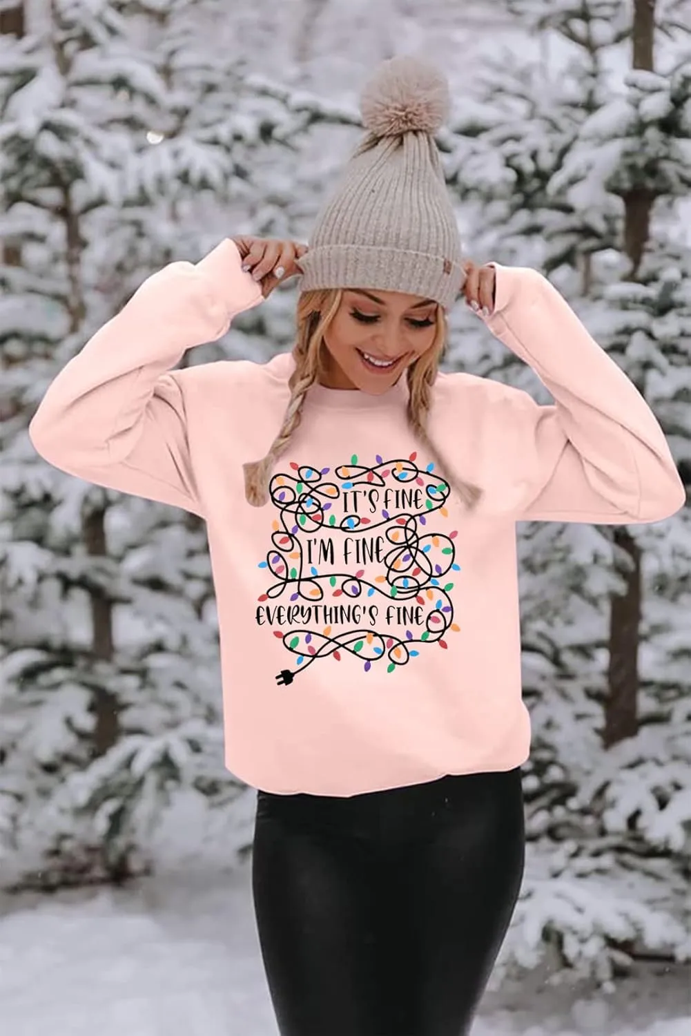 I'm Fine Everything's Fine Sweatshirt Womens Christmas Sweatshirt Lightweight Long Sleeve Shirt