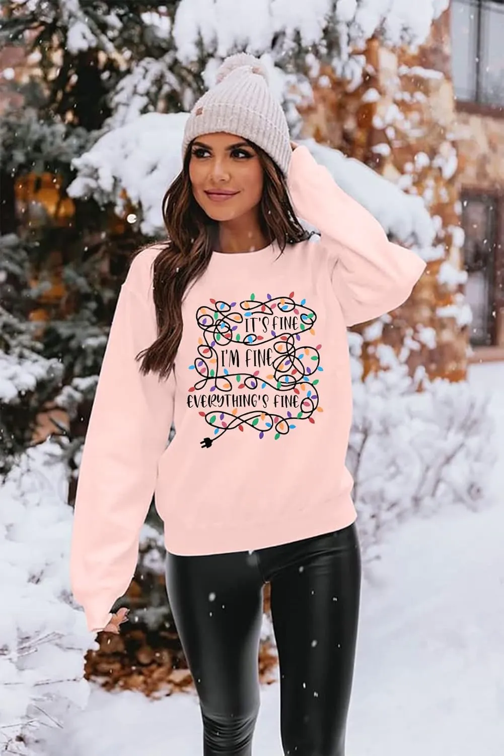 I'm Fine Everything's Fine Sweatshirt Womens Christmas Sweatshirt Lightweight Long Sleeve Shirt