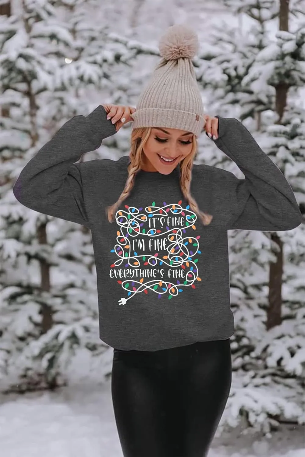 I'm Fine Everything's Fine Sweatshirt Womens Christmas Sweatshirt Lightweight Long Sleeve Shirt