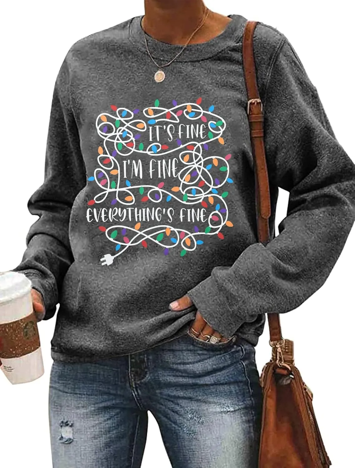 I'm Fine Everything's Fine Sweatshirt Womens Christmas Sweatshirt Lightweight Long Sleeve Shirt