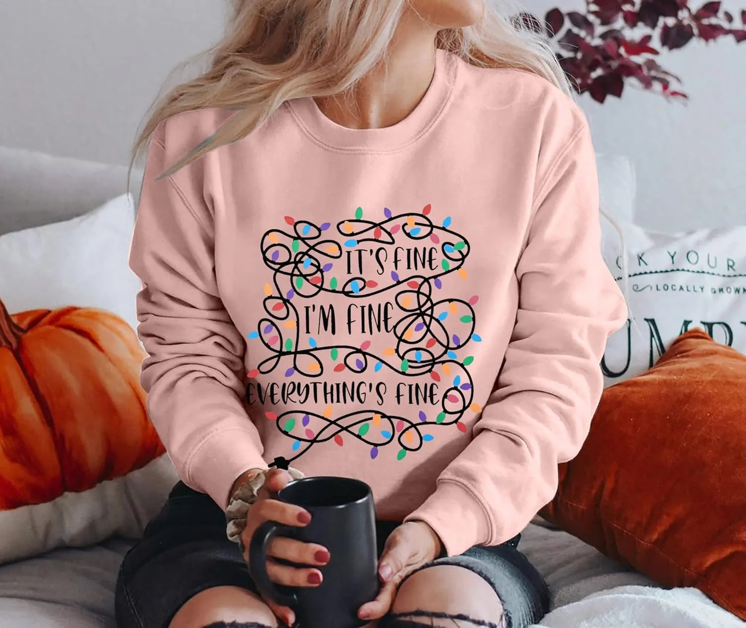 I'm Fine Everything's Fine Sweatshirt Womens Christmas Sweatshirt Lightweight Long Sleeve Shirt