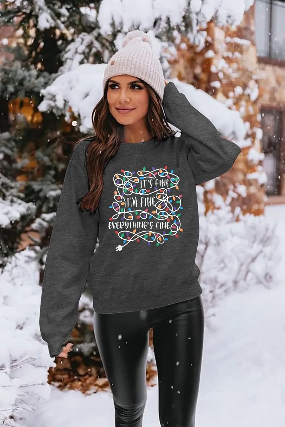 I'm Fine Everything's Fine Sweatshirt Womens Christmas Sweatshirt Lightweight Long Sleeve Shirt