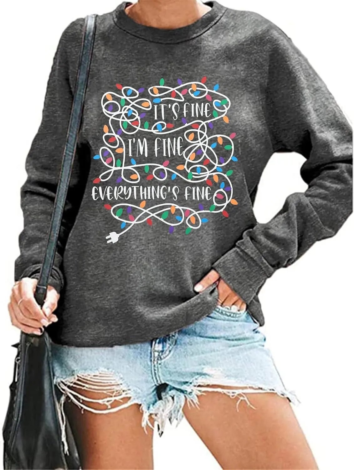 I'm Fine Everything's Fine Sweatshirt Womens Christmas Sweatshirt Lightweight Long Sleeve Shirt