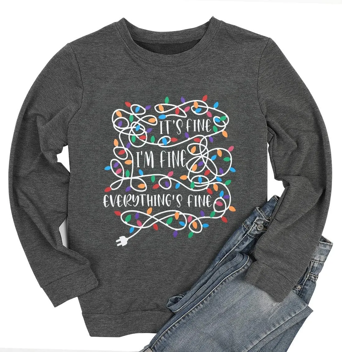 I'm Fine Everything's Fine Sweatshirt Womens Christmas Sweatshirt Lightweight Long Sleeve Shirt