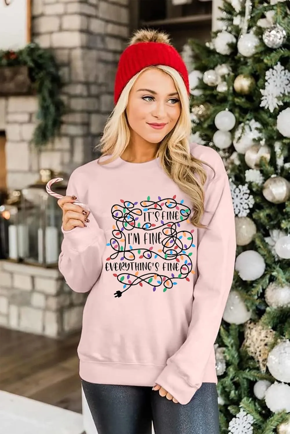 I'm Fine Everything's Fine Sweatshirt Womens Christmas Sweatshirt Lightweight Long Sleeve Shirt