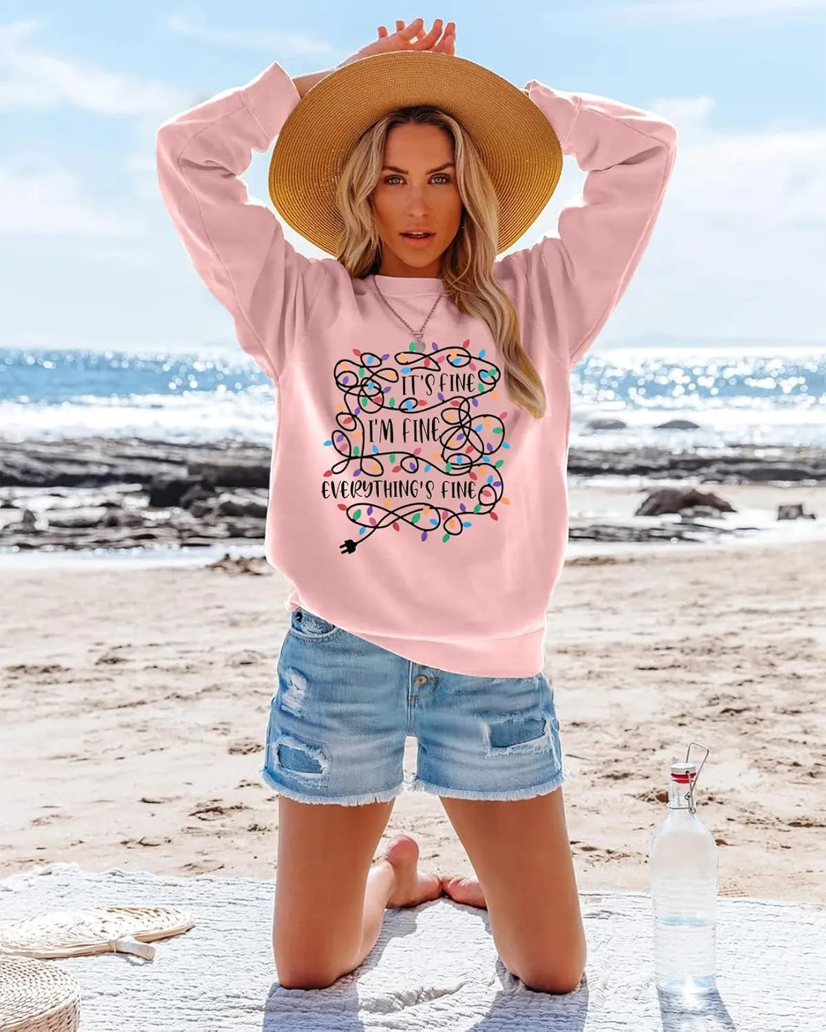 I'm Fine Everything's Fine Sweatshirt Womens Christmas Sweatshirt Lightweight Long Sleeve Shirt