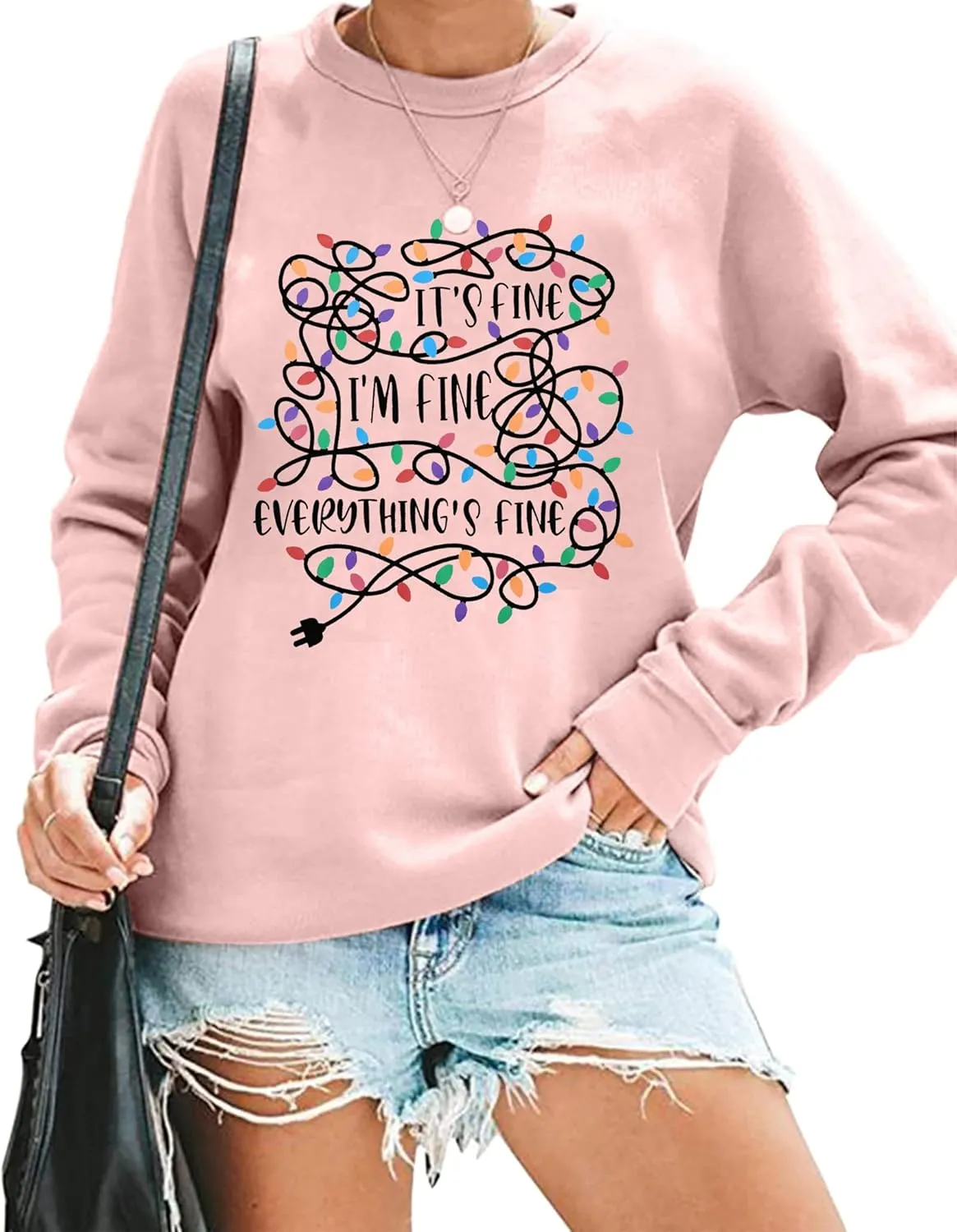 I'm Fine Everything's Fine Sweatshirt Womens Christmas Sweatshirt Lightweight Long Sleeve Shirt