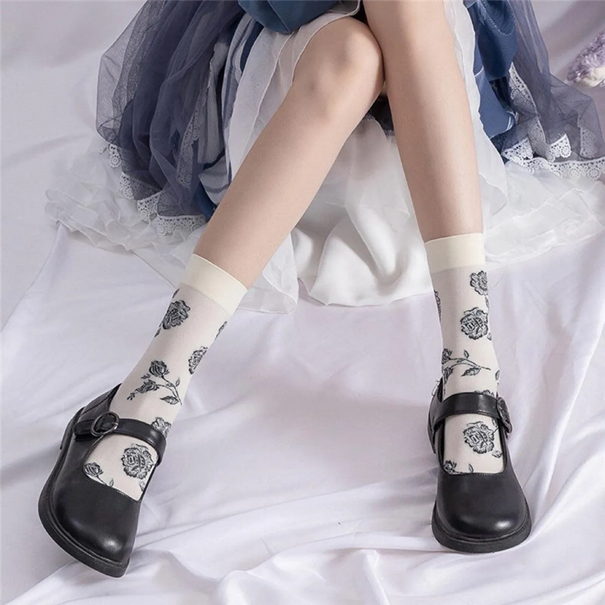 Knee Long Socks Roses Aesthetic