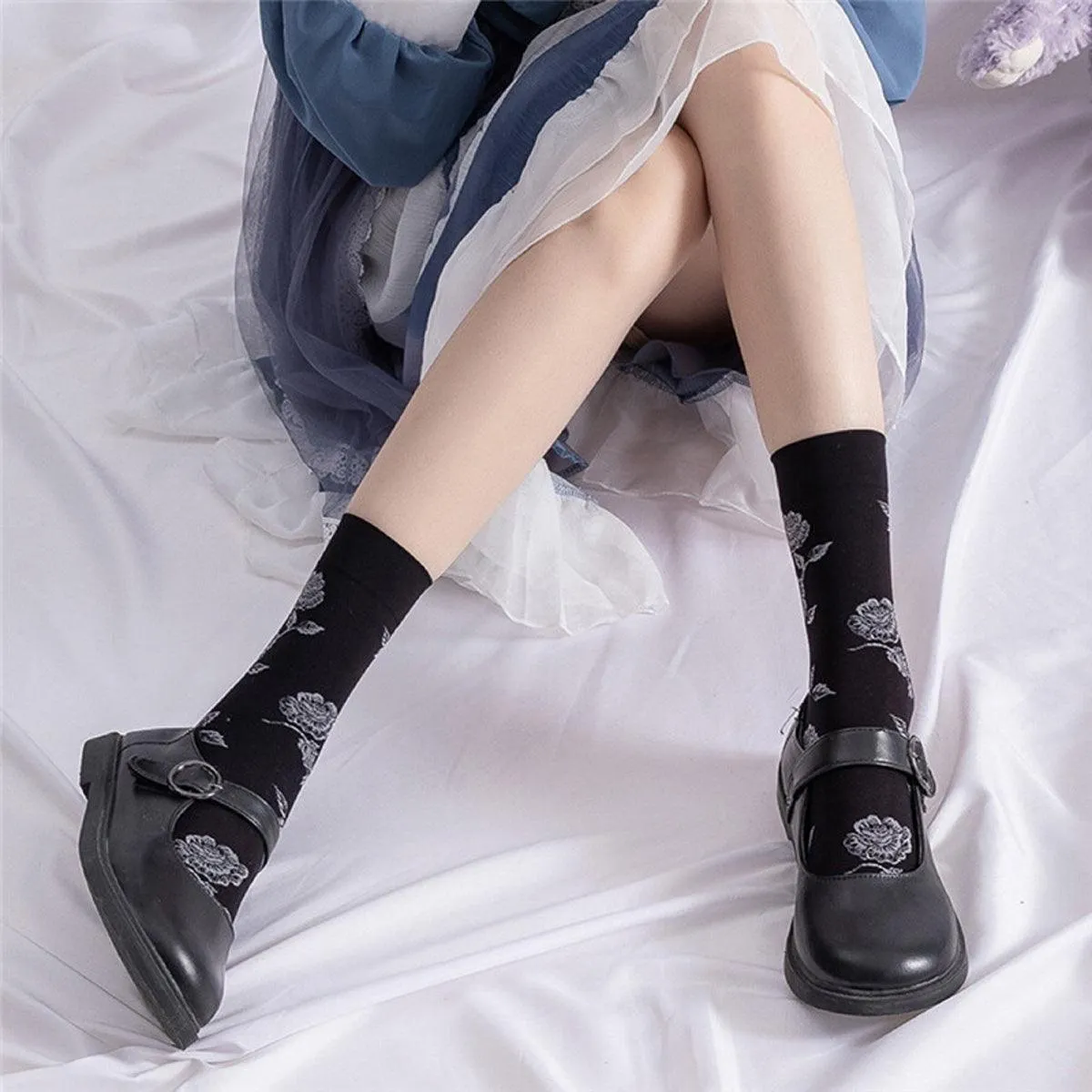 Knee Long Socks Roses Aesthetic